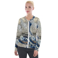 Wave Sea Ocean Splash Water Surf Foam Movement Velvet Zip Up Jacket