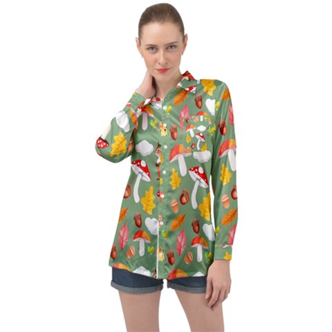 Autumn Seamless Background Leaves Wallpaper Texture Long Sleeve Satin Shirt by Wegoenart