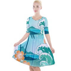 Paradise Heaven Holiday Beach Orange Ocean Quarter Sleeve A-line Dress