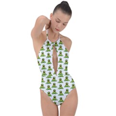 Kermit The Frog Plunge Cut Halter Swimsuit by Valentinaart