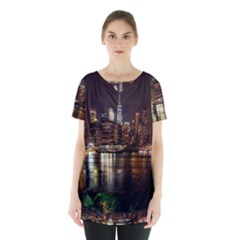 New York City Panorama Urban Hudson River Water Skirt Hem Sports Top by danenraven