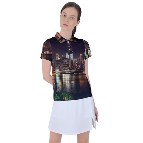New York City Panorama Urban Hudson River Water Women s Polo Tee by danenraven