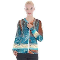 Sea Ocean Coastline Coast Sky Clouds Beach Sand Casual Zip Up Jacket by danenraven