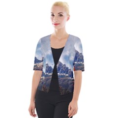 Dolomites Mountains Alps Alpine Trees Conifers Cropped Button Cardigan by danenraven