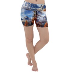 Dolomites Mountains Alps Alpine Trees Conifers Lightweight Velour Yoga Shorts