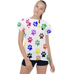 Pawprints Ruffle Collar Chiffon Blouse
