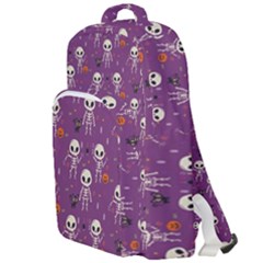 Background Halloween Pattern Pumpkin Skeleton Bat Double Compartment Backpack by Ravend