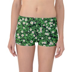 Daisies Clovers Lawn Digital Drawing Background Boyleg Bikini Bottoms by Ravend