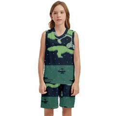 Ship Sea Monster Boat Island Night Pixel Kids  Basketball Mesh Set