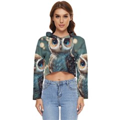 Owl Bird Bird Of Prey Ornithology Animal Women s Lightweight Cropped Hoodie