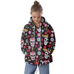 Day Dead Skull With Floral Ornament Flower Seamless Pattern Kids  Oversized Hoodie by Pakemis