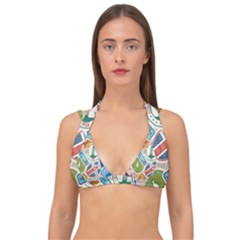 Travel Pattern Immigration Stamps Stickers With Historical Cultural Objects Travelling Visa Immigran Double Strap Halter Bikini Top by Pakemis