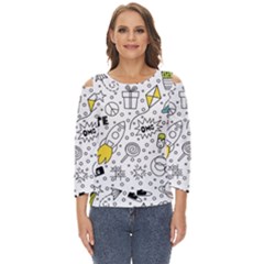 Set Cute Colorful Doodle Hand Drawing Cut Out Wide Sleeve Top