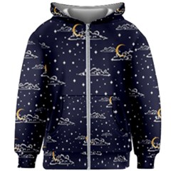 Hand Drawn Scratch Style Night Sky With Moon Cloud Space Among Stars Seamless Pattern Vector Design Kids  Zipper Hoodie Without Drawstring by Pakemis