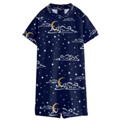 Hand Drawn Scratch Style Night Sky With Moon Cloud Space Among Stars Seamless Pattern Vector Design Kids  Boyleg Half Suit Swimwear by Pakemis