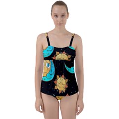 Seamless Pattern With Sun Moon Children Twist Front Tankini Set by Pakemis