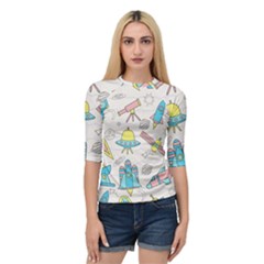 Cute-seamless-pattern-with-space Quarter Sleeve Raglan Tee