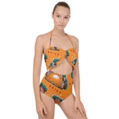 Seamless Pattern With Taco Scallop Top Cut Out Swimsuit