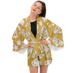 Vector-seamless-pizza-slice-pattern-hand-drawn-pizza-illustration-great-pizzeria-menu-background - Long Sleeve Kimono by Pakemis