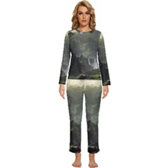 Waterfall River Fantasy Dream Planet Matte Womens  Long Sleeve Lightweight Pajamas Set by Uceng