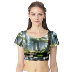 Forest Wood Nature Lake Swamp Water Trees Short Sleeve Crop Top by Uceng