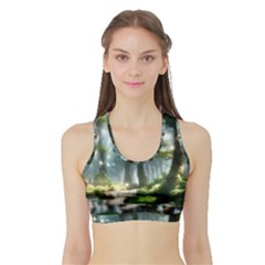 Forest Wood Nature Lake Swamp Water Trees Sports Bra With Border