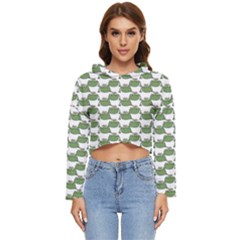 Funny Frog Cartoon Drawing Motif Pattern Women s Lightweight Cropped Hoodie by dflcprintsclothing