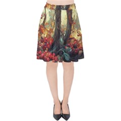 Abstract Texture Forest Trees Fruits Nature Leaves Velvet High Waist Skirt by Pakemis