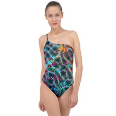 Fractal Abstract Waves Background Wallpaper Classic One Shoulder Swimsuit