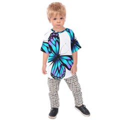 Blue And Pink Butterfly Illustration, Monarch Butterfly Cartoon Blue, Cartoon Blue Butterfly Free Pn Kids  Raglan Tee