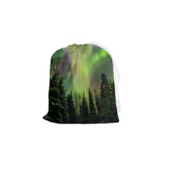 Aurora Borealis In Sky Over Forest Drawstring Pouch (small)