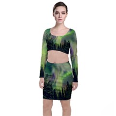 Aurora Borealis In Sky Over Forest Top And Skirt Sets by danenraven
