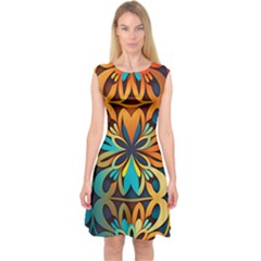 Orange, Turquoise And Blue Pattern  Capsleeve Midi Dress by Sobalvarro