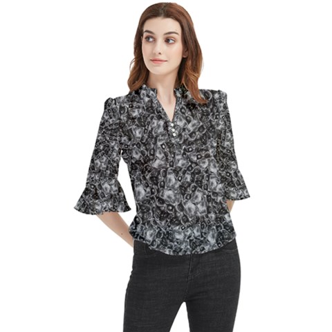 Creepy Head Mask Motif Random Pattern Loose Horn Sleeve Chiffon Blouse by dflcprintsclothing