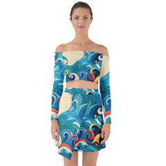 Waves Ocean Sea Abstract Whimsical (2) Off Shoulder Top With Skirt Set by Jancukart
