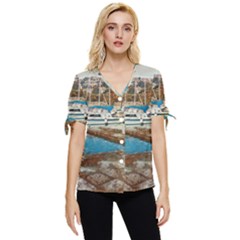 Alone On Gardasee, Italy  Bow Sleeve Button Up Top by ConteMonfrey