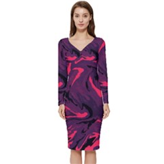 Abstract Pattern Texture Art Long Sleeve V-neck Bodycon Dress  by Jancukart