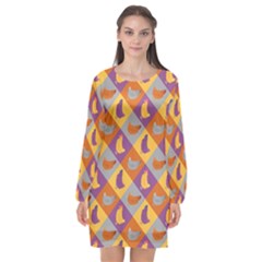 Chickens Pixel Pattern - Version 1b Long Sleeve Chiffon Shift Dress 