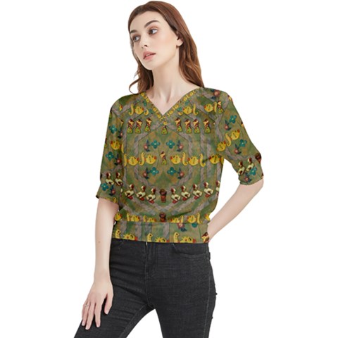 Fishes Admires All Freedom In The World And Feelings Of Security Quarter Sleeve Blouse by pepitasart