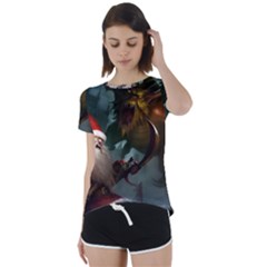 A Santa Claus Standing In Front Of A Dragon Low Short Sleeve Open Back Tee by EmporiumofGoods