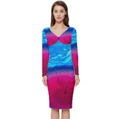 Experimental Liquids Long Sleeve V-neck Bodycon Dress  by artworkshop