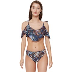 Brown Leaves Ruffle Edge Tie Up Bikini Set	
