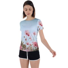 Cosmos Flower Blossom In Garden Back Circle Cutout Sports Tee by artworkshop