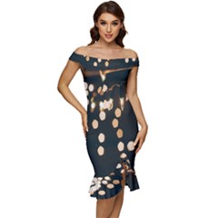 Design Decoration Wallpaper Off Shoulder Ruffle Split Hem Bodycon Dress