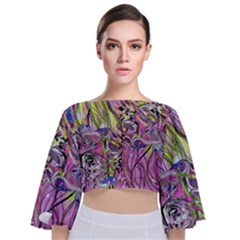 Abstract Intarsio Tie Back Butterfly Sleeve Chiffon Top by kaleidomarblingart