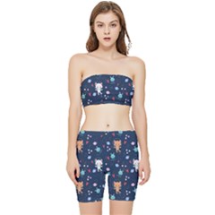 Cute-astronaut-cat-with-star-galaxy-elements-seamless-pattern Stretch Shorts And Tube Top Set by Vaneshart