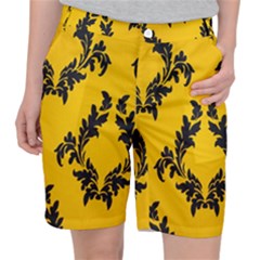 Yellow Regal Filagree Pattern Pocket Shorts by artworkshop