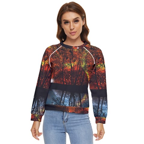 Space Nature Fantasy Trees Women s Long Sleeve Raglan Tee by Ravend