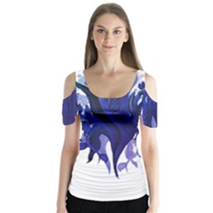 Abstract T- Shirt Blumer T- Shirt Butterfly Sleeve Cutout Tee 