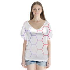 Abstract T- Shirt Honeycomb Pattern 7 V-neck Flutter Sleeve Top by maxcute